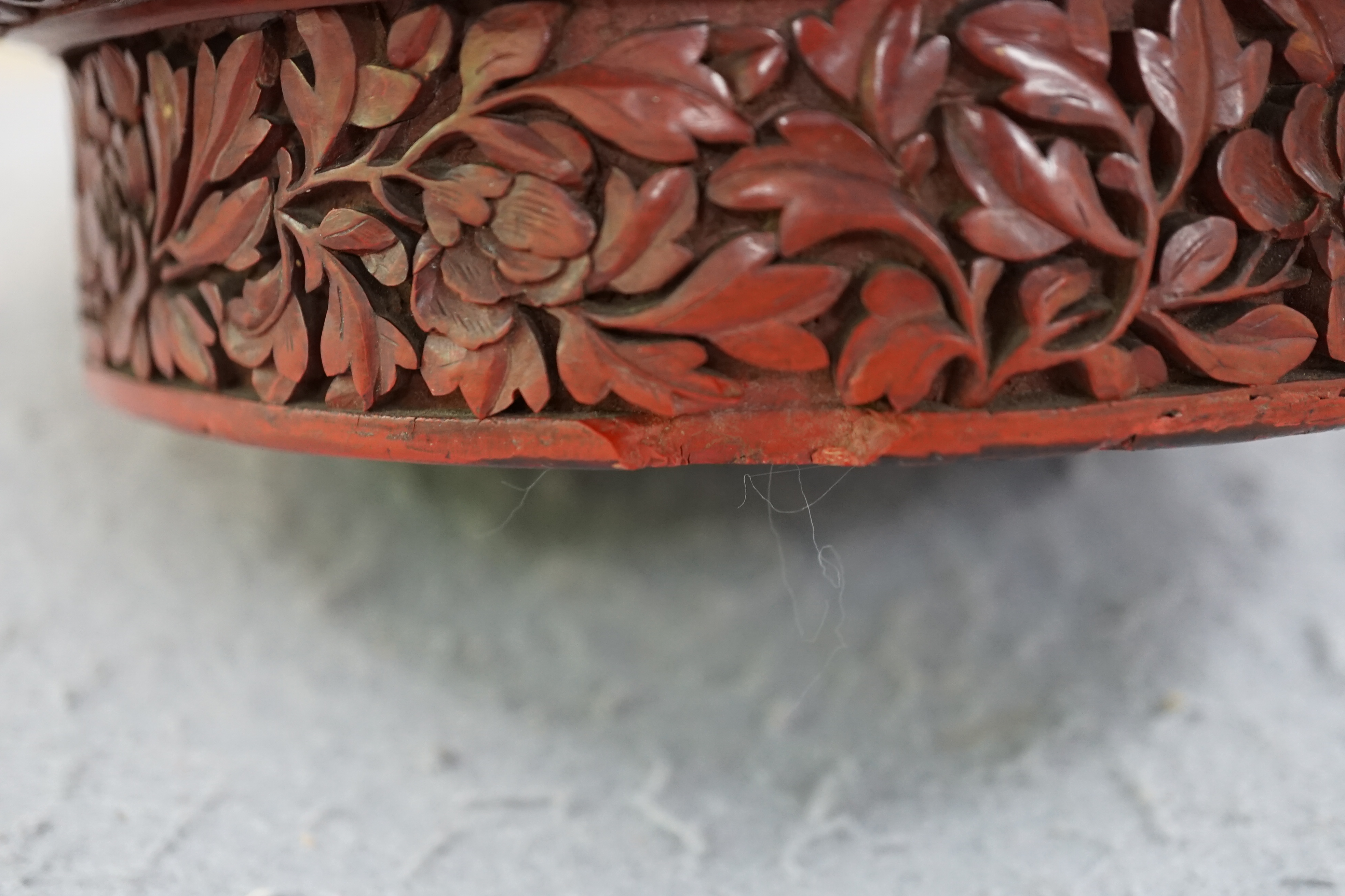 A large Chinese cinnabar lacquer bottle vase, 19th century, Some restoration